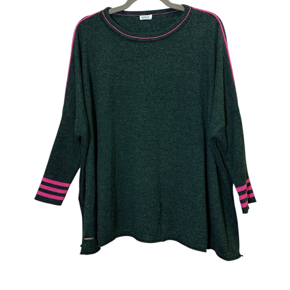 Mersea Women's Green Catalina Sweater with Pink Accents O/S